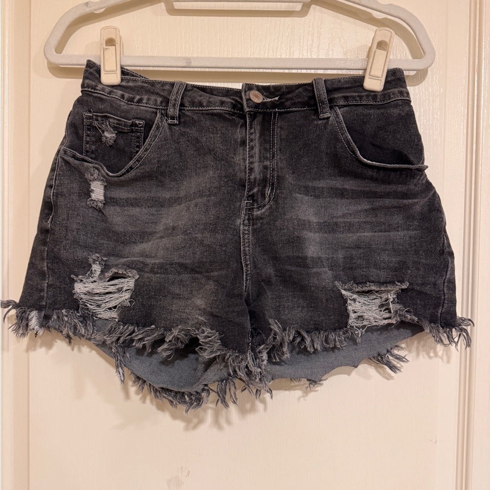 Black Distressed Denim Shorts​​